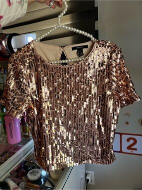 Forever 21 Rose Gold Sequin Crop Top